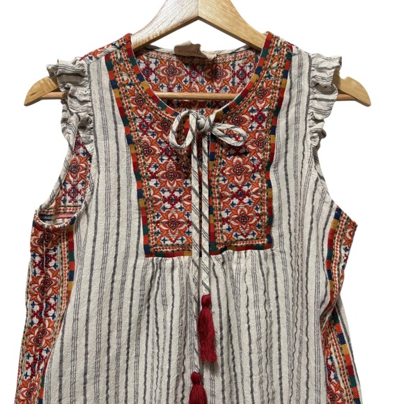 Savanna Jane Women Sleeveless Top S Cream Multicolor Embroidered Boho Peasant - Picture 3 of 7
